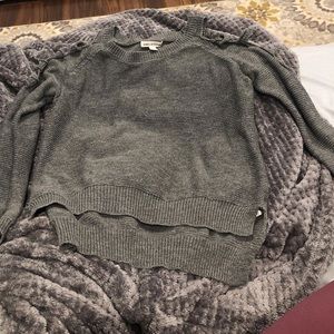 Loose Grey Sweater with Detailed Holes on Shoulder